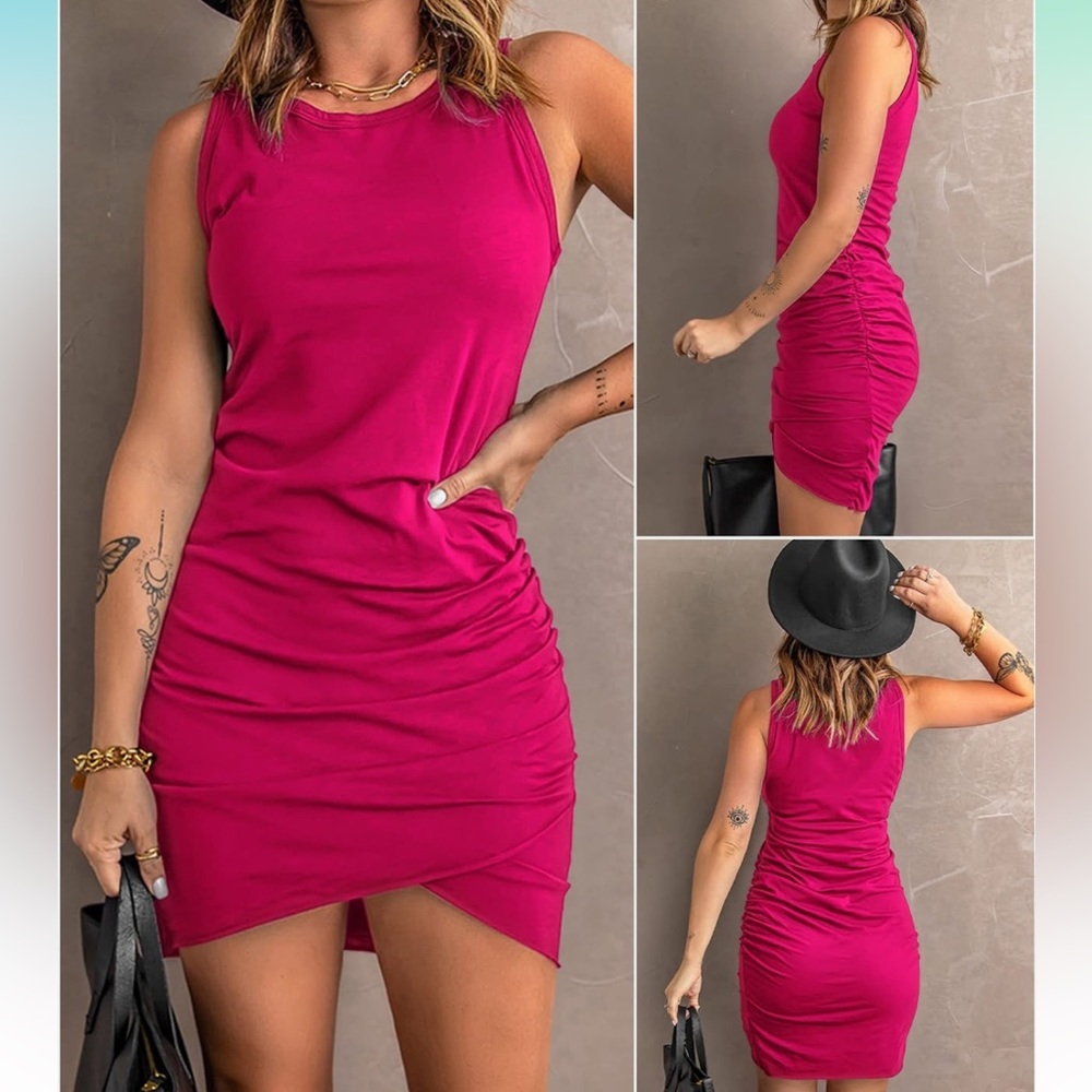Pink ruched size medium dress NWOT